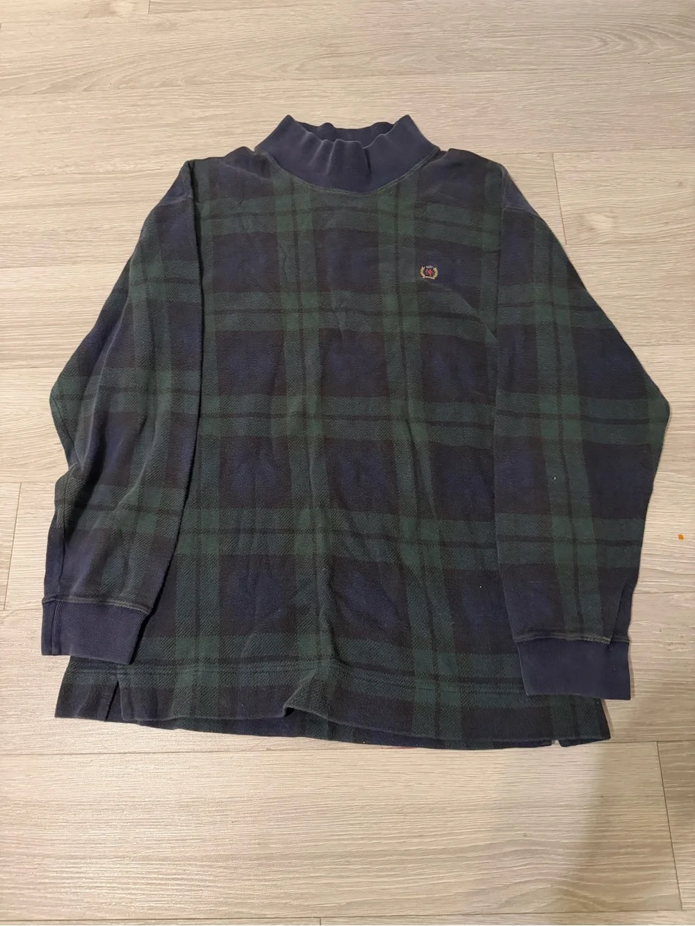 Tommy Hilfiger Navy and Green Plaid Turtleneck Sweater